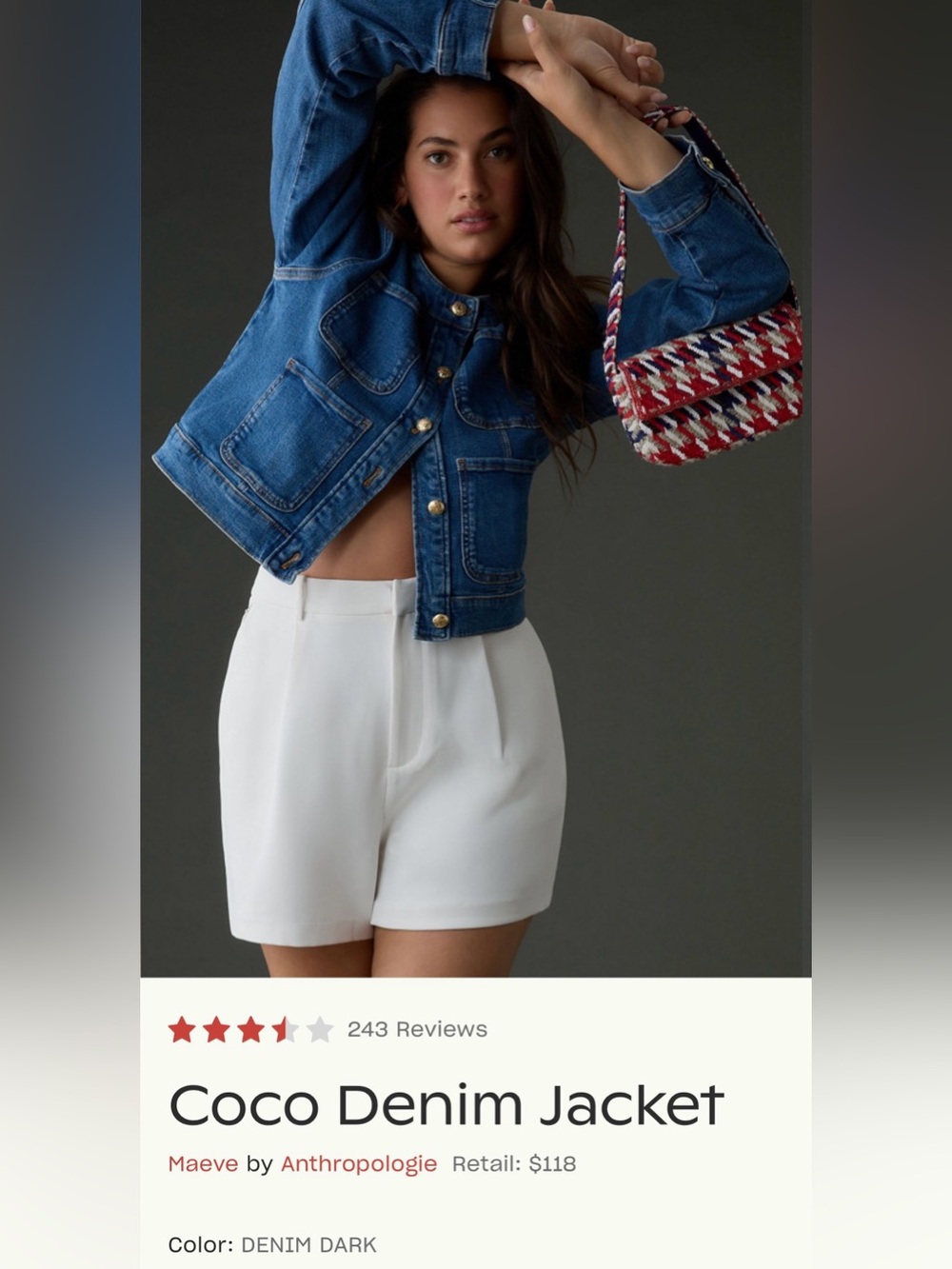 Anthropologie {Maeve} Coco Denim Jacket in Dark Wash size XXS